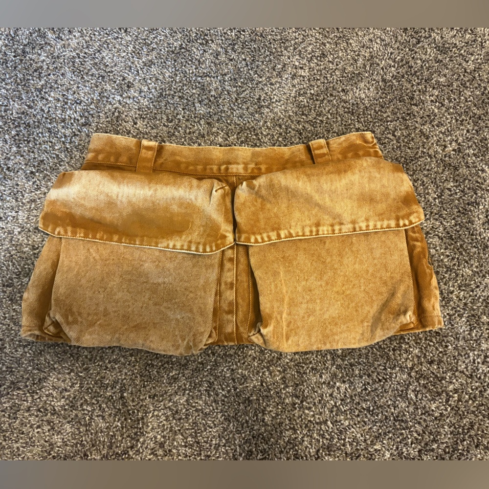Authentic Miu Miu Gold/tan micro mini low rise denim skirt